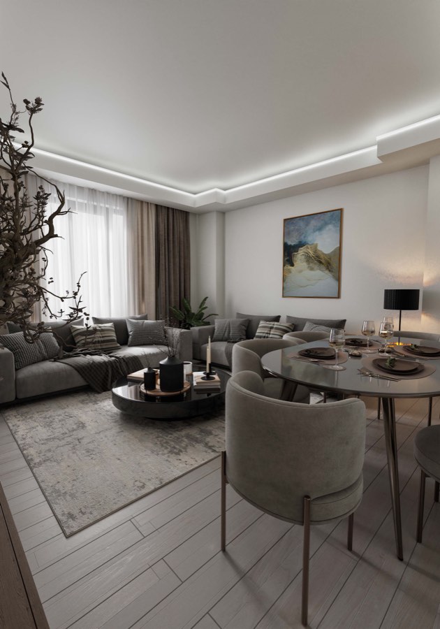 Salon ve yemek alanı konsept görseli
