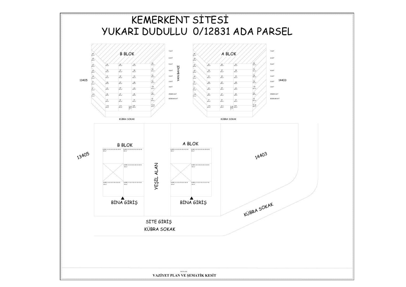 Kemerkent Sitesi vaziyet planı ve şematik kesit